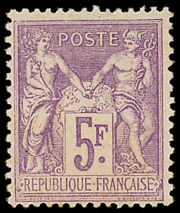 N°95 5f violet sur lilas, neuf *, TB