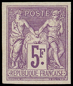 N°95e 5f violet, NON DENTELE, neuf **, très frais et