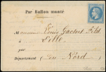 N°29B non obl. (car probabalement pris en charge par un voyageur) s. Env. imprimée pour LILLE contenant le BALLON POSTE N°6 du 20/11/70