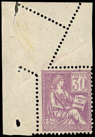 N°115 Mouchon, 30c violet, cdf, piquage OBLIQUE, neuf *, TB