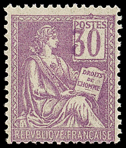 N°115 Mouchon, 30c violet, chiffres DEPLACES, neuf **, TB