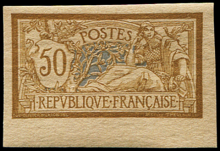 N°120a Merson 50c brun et gris, NON DENTELE, papier crème, petit bdf, gno, TB