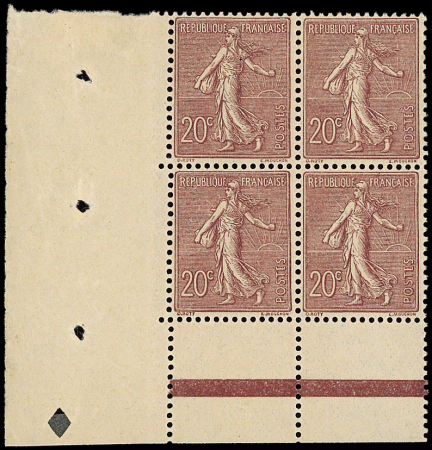 N°131 Semeuse Lignée, 20c brun lilas, BLOC de 4 cdf,