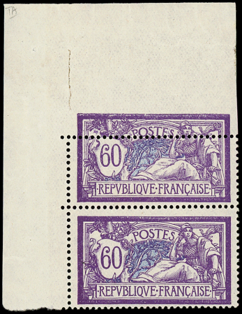 N°144 Merson, 60c violet et bleu, PIQUAGE déplacé donnant