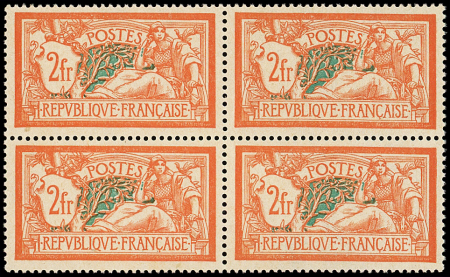 N°145 Merson,  2f orange et vert-bleu, BLOC de 4, très