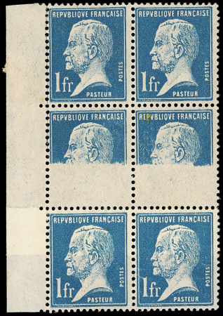 N°179 Pasteur,  1f bleu, BLOC de 6 bdf, 2 ex. impr.