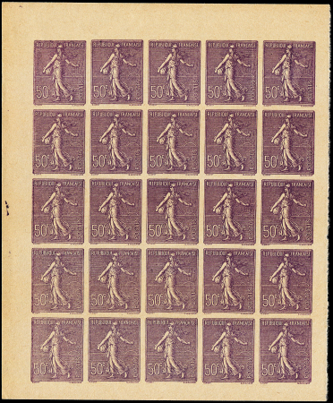 N°199 Semeuse Lignée, 50c, T I, essai en violet, BLOC