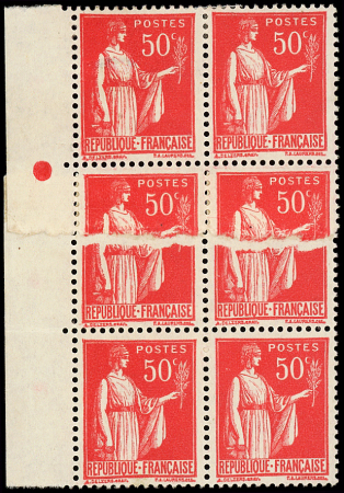 N°283 Paix, 50c rose-rouge, BLOC de 6 bdf avec RACCORD,