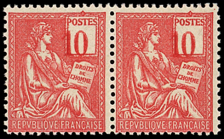 N°112a Mouchon, 10c rose, PAIRE avec chiffres TRES DEPLACES, neuf **, TB