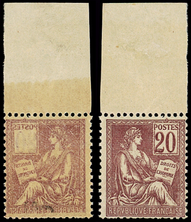 N°113d Mouchon, 20c brun-lilas, impression RECTO-VERSO sf. les chiffres, bdf, neuf **, TTB