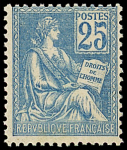 N°114c Mouchon, 25c bleu, impression RECTO-VERSO sauf les chiffres, neuf **, TB