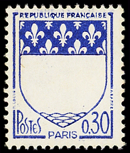 N°1354B Blason de Paris, couleur rouge ABSENTE, neuf