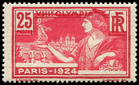 N°184b J.O., 25c rouge carminé et rouge, CENTRE TRES