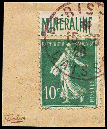 N°188A Minéraline, 10c vert, obl. sur fragt, TB, très