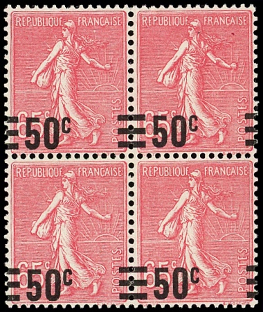 N°224c Semeuse Lignée, 50c s. 65c rose, VALEUR s. VALEUR