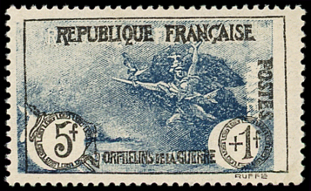 N°232c 3ème série Orphelins,  5f + 1f bleu, centre