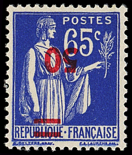 N°479a  Paix, 50 s. 65c bleu, surcharge RENVERSEE,
