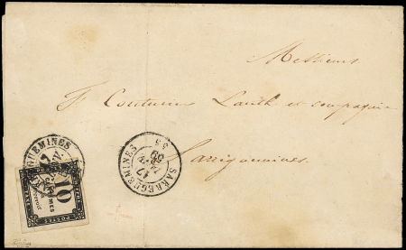 N°1 10c noir Litho, obl. càd SARREGUEMINES 17/1/59