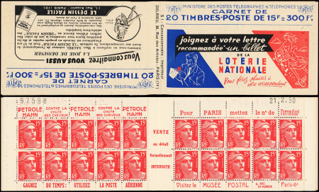 N°813-C1 Gandon, 15f rouge, n°813b, T II, S. 1, LOTERIE