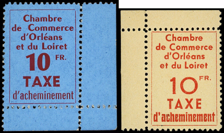 N°2/3 Orléans 10f bleu et 10f jaune, cdf, neuf **,