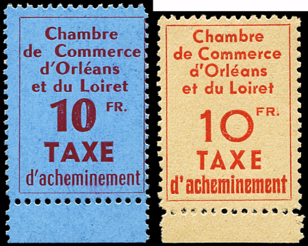 N°2/3 Orléans 10f bleu et 10f jaune, bdf, neuf **,