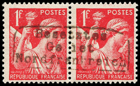 Poste N°433 1f rouge avec surcharge Dunkerque, PAIRE,