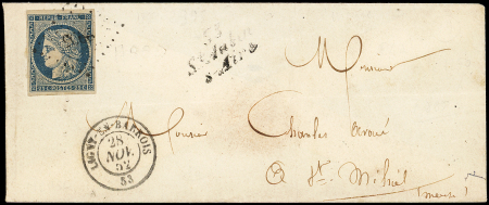 MEUSE N°4 obl. PC 2995 s. Env., càd T15 LIGNY-EN-BARROIS 28/11/52 et Cursive 53/St AUBIN/S-AIRE, TB