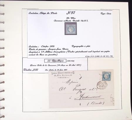 1849-1874, Deux albums présentant le timbre et la lettre