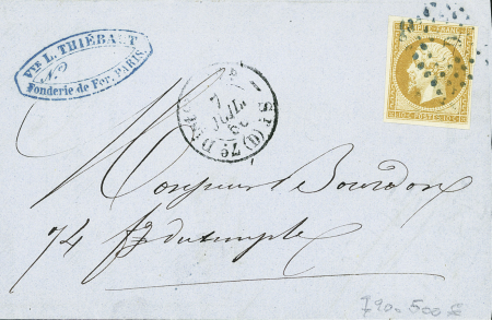 N°13B 10c bistre obl. losange D en bleu, cad T15 Paris