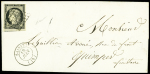 N°3 OBL grille + T15 Saintes (1849) sur lettre, ind 12. TB