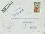 Madagascar PA7 OBL linéaire "11 nov 1935" sur lettre pour Paris (Muller n°65) avec signature de Jean Assollant. TB