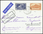 Réunion n°136 + 142 OBL Saint Denis (11.12.40) sur lettre pour Tananarive avec cachet rect noir "1er essai de liaison aérienne régulière entre la Réunion et Madagascar"