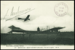 Carte postale "Mérignac - vol sur la piste" avec cachet violet "Mérignac aviation 11/18.9.10" et signature au crayon "E.Audemars". TB