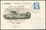 N°177 OBL Bourget-aviation (30.6.25) sur carte postale spéciale rose "inauguration de la ligne aérienne fluviale Paris Londres" avec signature de Robert Bajac