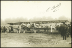 Carte postale sépia "Poulet prend le départ pour l'Australie sur son Caudron G4" avec signature "L.Benoist". TB