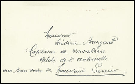N°137 + vignette Caen aviation OBL Aubervilliers (25.8.10) sur carte postale avec signature de Burgeat, pilote de l'Antoinette. TB