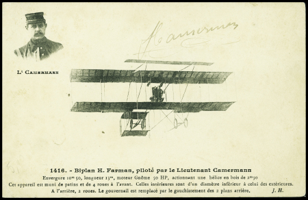 CP (le verso manque) "Biplan H.Farman, piloté par le lieutenant Camermann