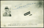 CP représentant Gaston Caudron et son biplan avec signature "Caudron". TB