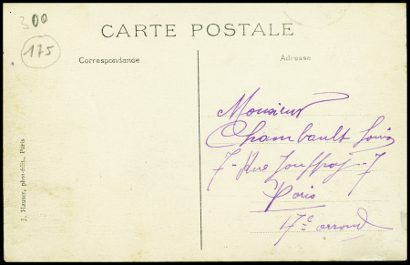 N°138 OBL Paris (1913) sur carte postale représentant un hydroaeroplane Sanchez Besa avec signature de l'aviateur Chambenois. TB