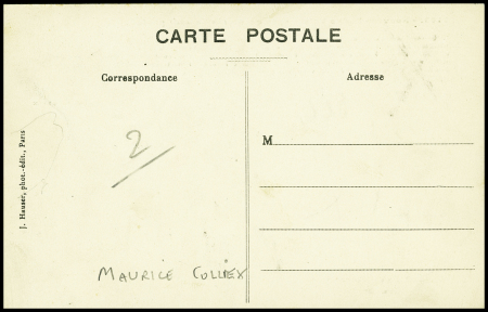 Carte postale : nouveau biplan Voisin sans queue (Le Canard) piloté par Colliex avec signature au crayon "M.Colliex". TB