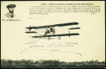 Carte postale : biplan Curtiss piloté par Riemsdyck avec signature "Glenn H.Curtiss". TB