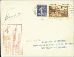 N°279 + 346 OBL Paris (7.7.37) sur lettre pour Pau avec cachet rect rouge "1er transport aérien de courrier postal sans surtaxe dans le service intérieur"
