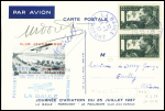 N°337 en paire OBL CAD bleu "La Baule aéropport" (25.7.37) sur carte postale spéciale du meeting de La Baule avec signature de Marcel Doret. TB