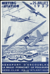 N°337 en paire OBL CAD bleu "La Baule aéropport" (25.7.37) sur carte postale spéciale du meeting de La Baule avec signature de Marcel Doret. TB
