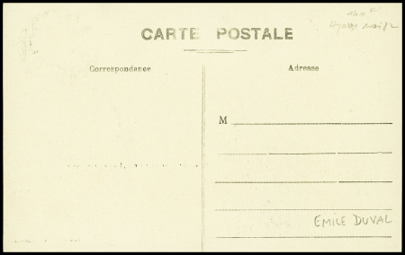 Carte postale "l'aviateur Duval sur son biplan Caudron frères" avec signature de Duval (1911). TB