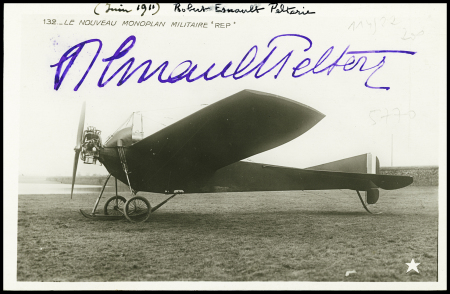 Carte postale photo "le nouveau monoplan militaire REP" avec signature de R.Esnault Pelterie. TB