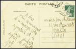N°137 OBL 5.5.1911 sur carte postale n°1425 biplan Maurice Farman avec signature "H.Farman" (plus rare que H.Farman). TB