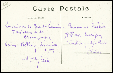 N°137 OBL hexagonale "Betheny aviation Marne" (24.8.1909) sur carte postale représentant H.Farman avec sa signature. Jolie pièce