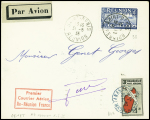 Lettre avec double affranchissement Réunion n°93 OBL Saint Denis (31.5.35) et Madagascar PA7 OBL Tananarive (2.6.35) sur lettre avec petit cachet rect rouge