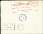 Lettre avec double affranchissement Réunion n°93 OBL Saint Denis (31.5.35) et Madagascar PA7 OBL Tananarive (2.6.35) sur lettre avec petit cachet rect rouge
